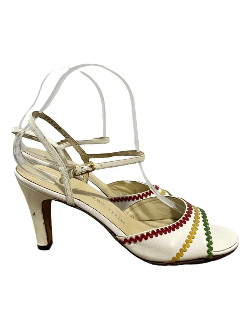 Vintage Joseph Larose High Heel Leather Sandal  with  Ric Rac tape, Size 9